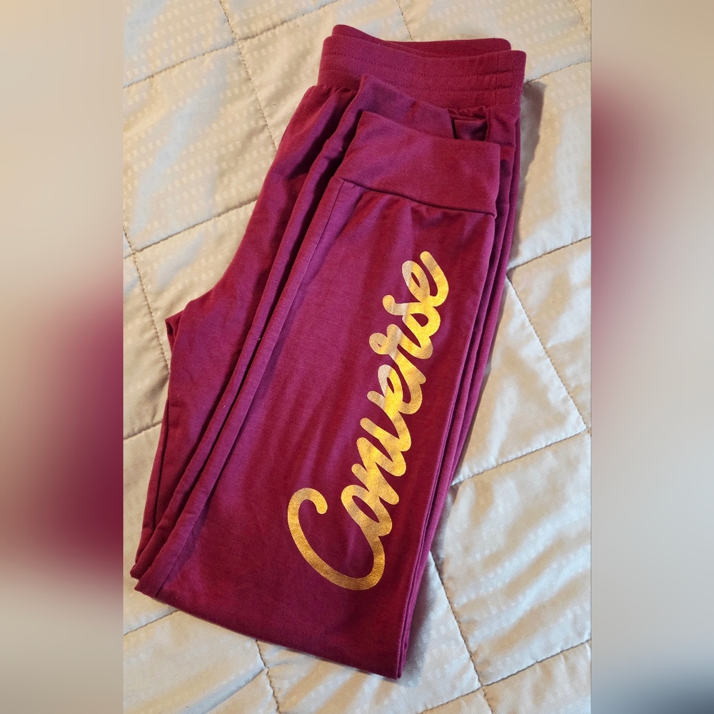 Converse Kids' Burgandy Joggers with Gold Logo
